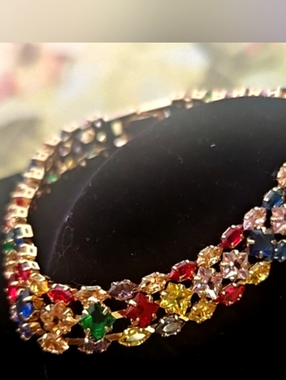 Costume Colorful Bracelet 7.5" Long Gold Toned Metal Stones